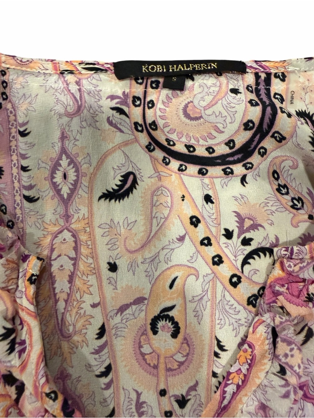 Kobi Halperin Celia 100% Silk Paisley Bell Sleeve Blouse Size S - Picture 5 of 8
